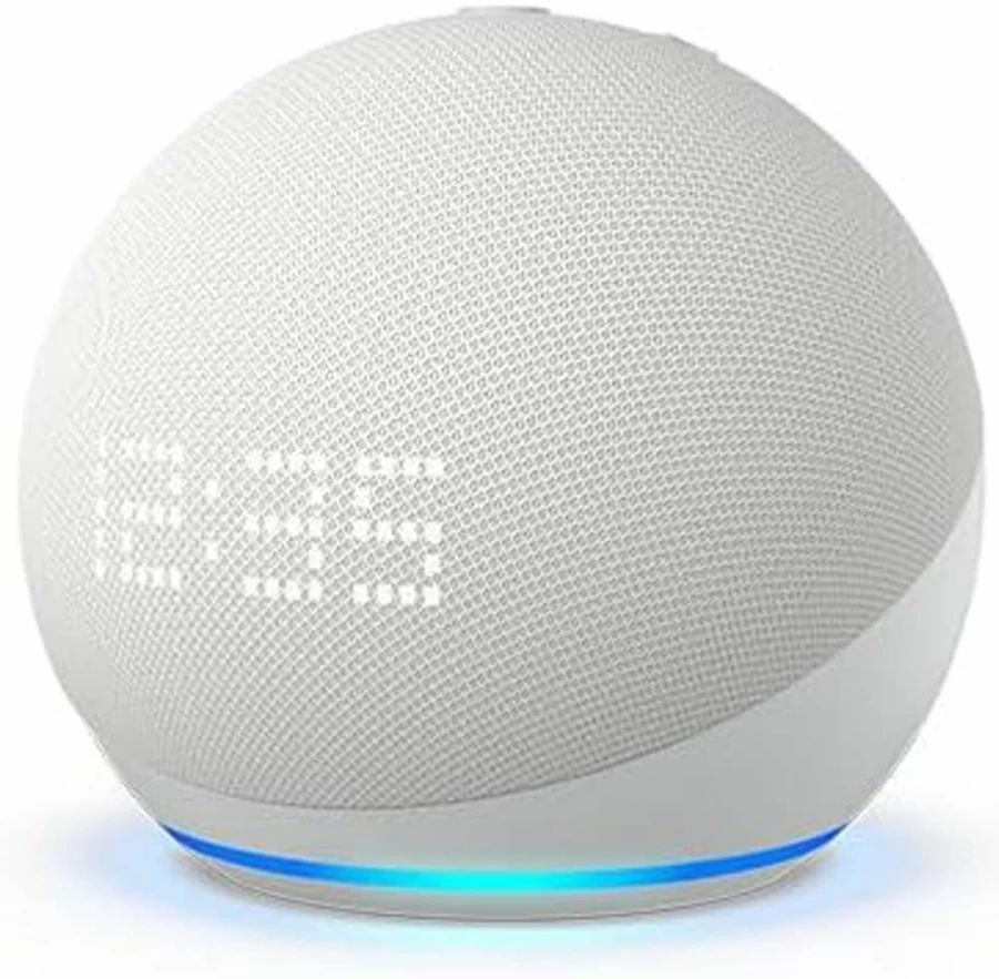 Amazon Echo Dot 5th Generation Smart Speaker with Alexa, LED Display Clock, Weather & Timer - Compact Design, Glacier White