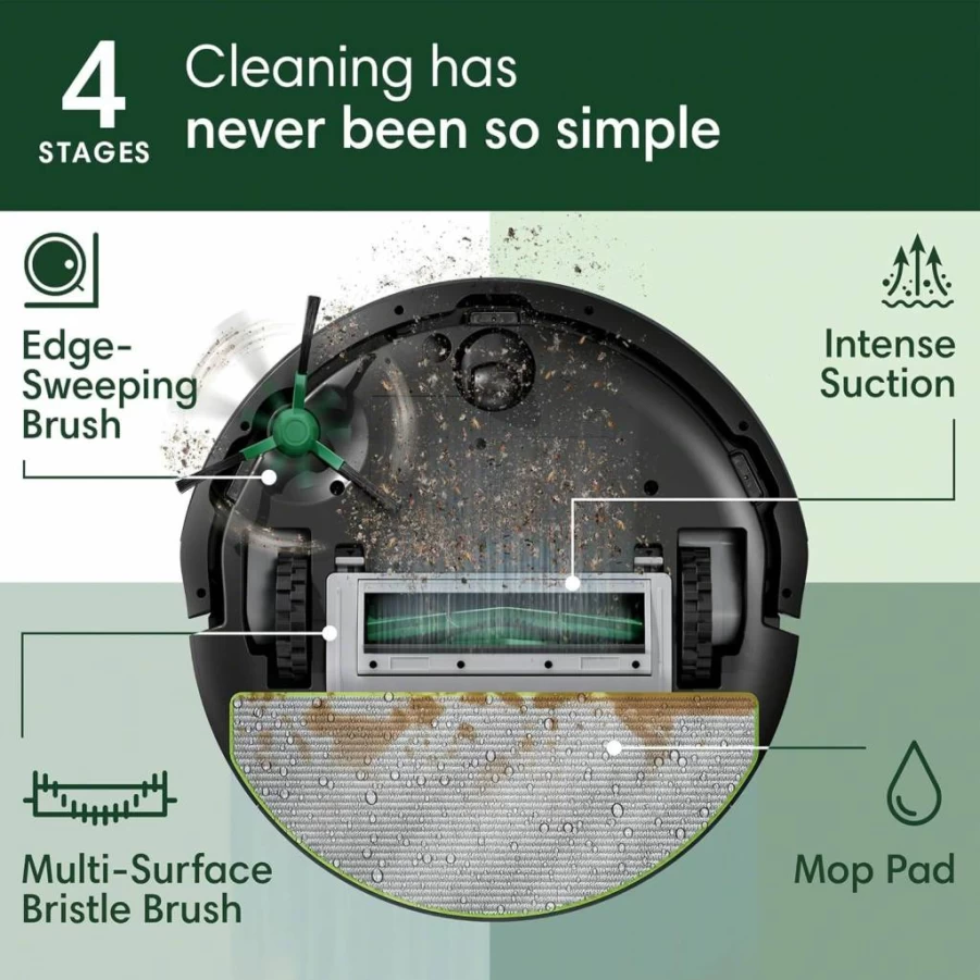 iRobot Roomba 105 Robot Vacuum and Mop Combo with LiDAR Navigation, Powerful Suction, Self-Charging, Smart Carpet Detection, Multiple Cleaning Modes