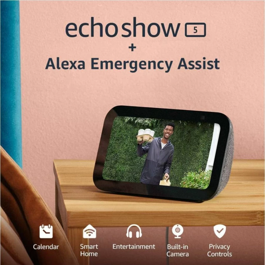 Amazon Echo Show 5 (3rd Gen, 2023) - Smart Display with Enhanced Bass & HD Sound, Charcoal - Alexa Enabled